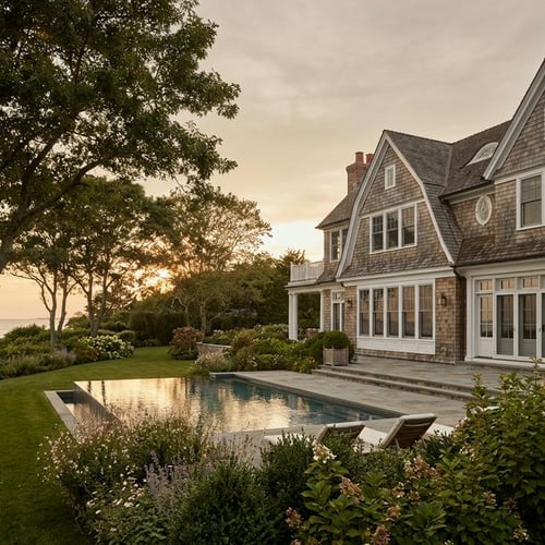 Classic shingle-style Hamptons beachfront estate exterior