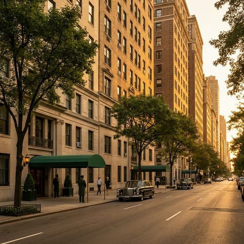 Prewar co-op facades and awnings along Park Avenue on the Upper East Side